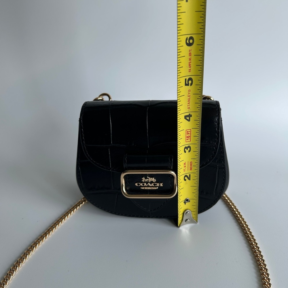 Coach Morgan Mini Wallet Card Case on a Chain Black Croc Embossed Leather CN379 - Picture 9 of 10